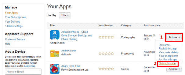 Delete apps from Amazon App store