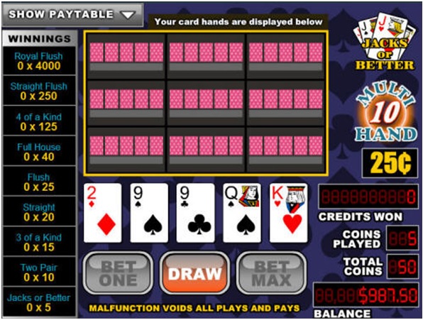 Multihand video poker