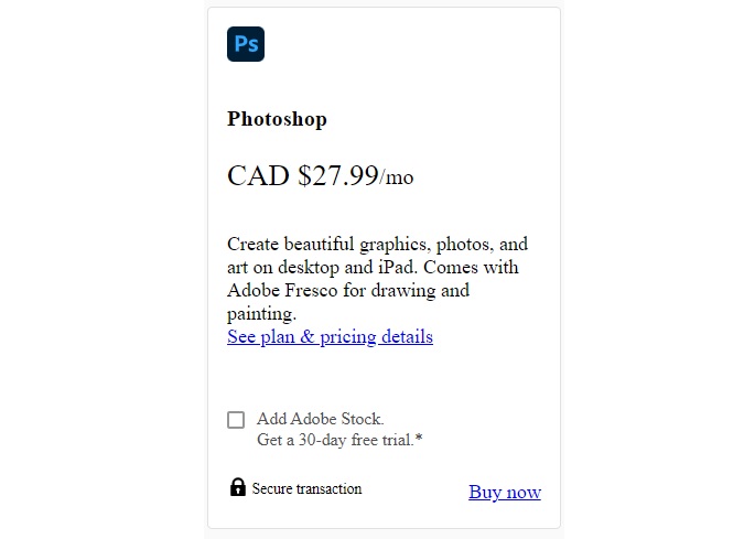 Photoshop web app cost