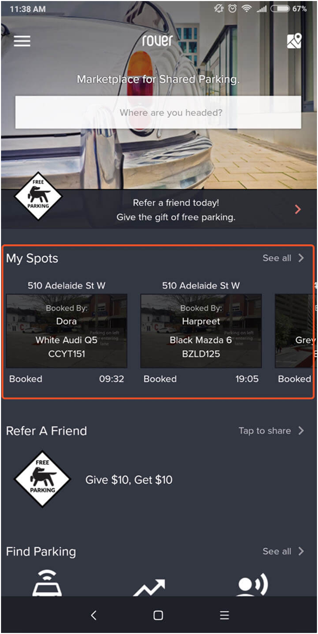 Rover app Parking