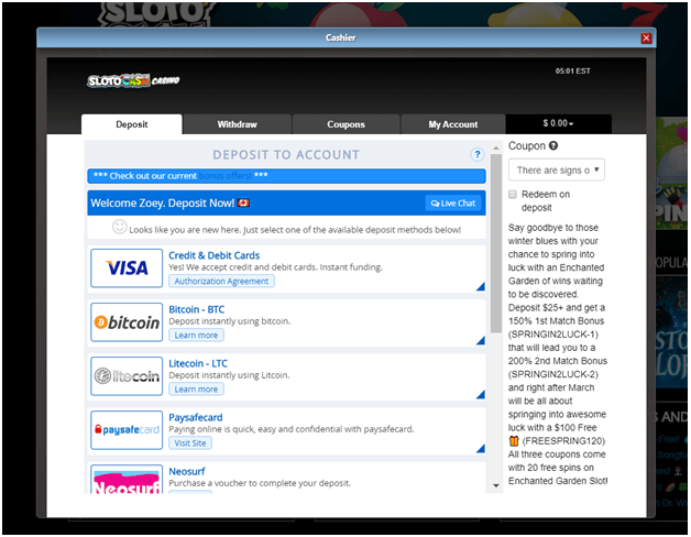 Slotocash casino Deposits and withdrawals