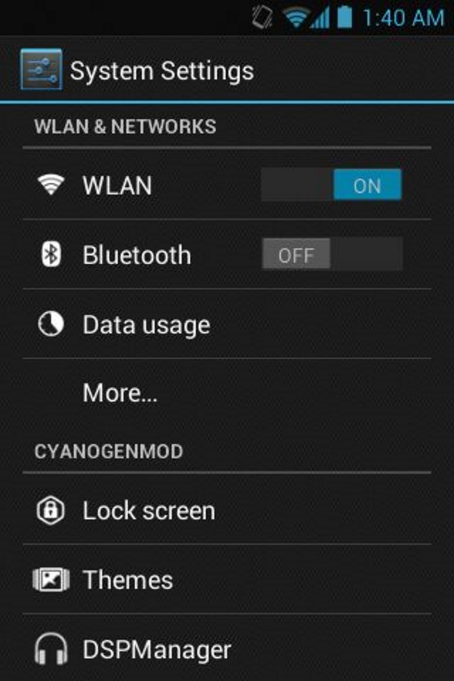 Your settings menu